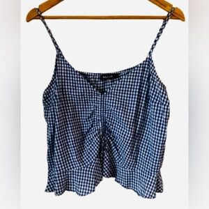 Sugarlips nvy & wht gingham frnt rouched babydoll crop top w ruffle hem SZ L